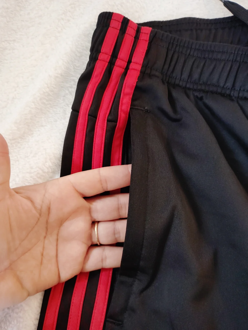 adidas Men Black Track Pants with Red Stripes Loose, Sportwear, 30*41, 31 Inseem